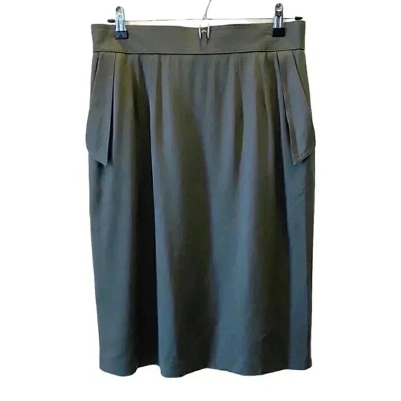 Vintage Wool  Pencil Skirt Side Pockets Lined Green Size 10 - Picture 2 of 16